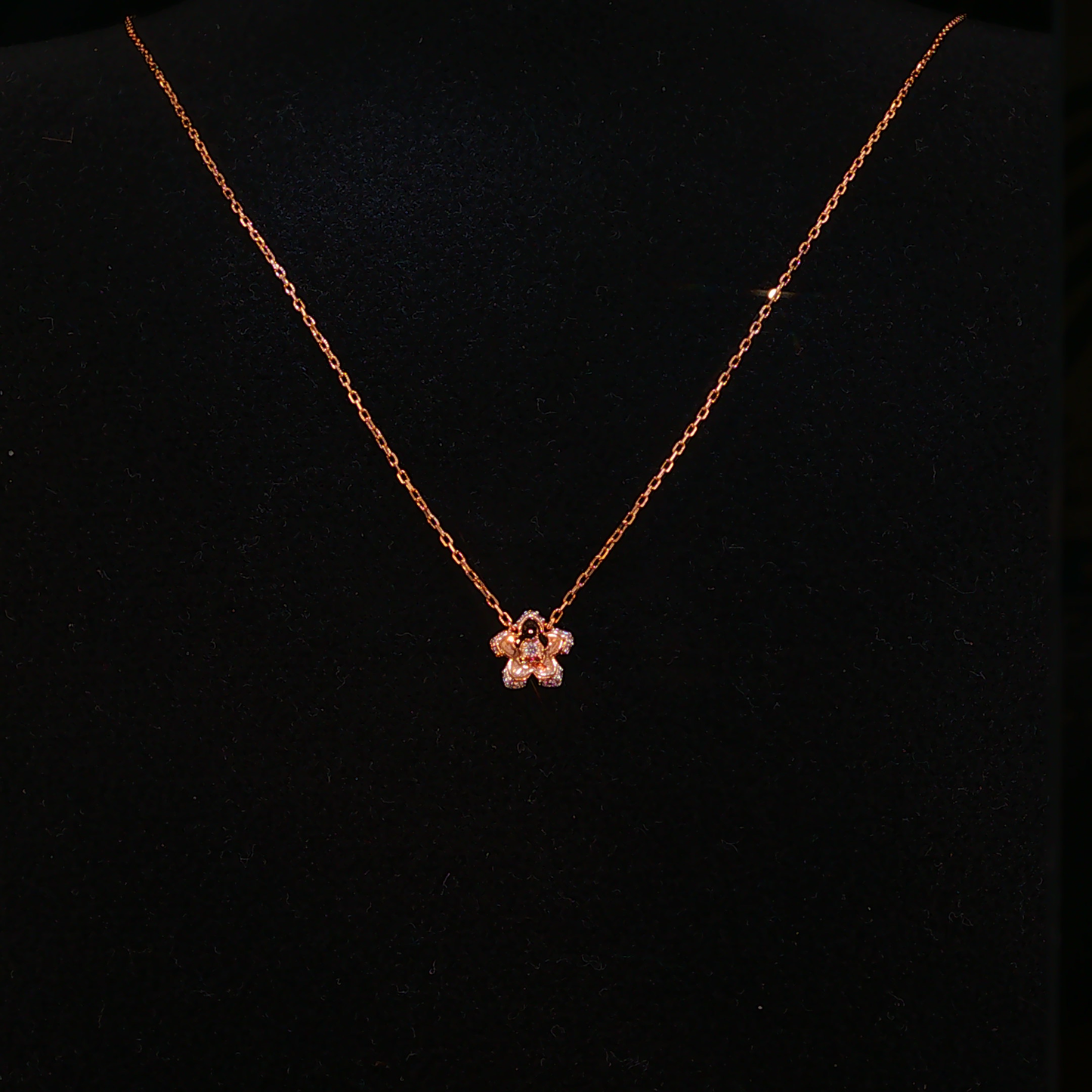 Natural Diamond Floral Charm Necklace in Rose Gold