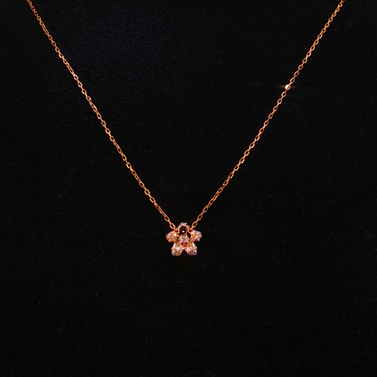 Natural Diamond Floral Charm Necklace in Rose Gold