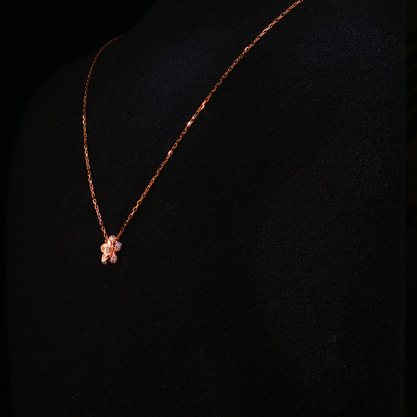 Natural Diamond Floral Charm Necklace in Rose Gold