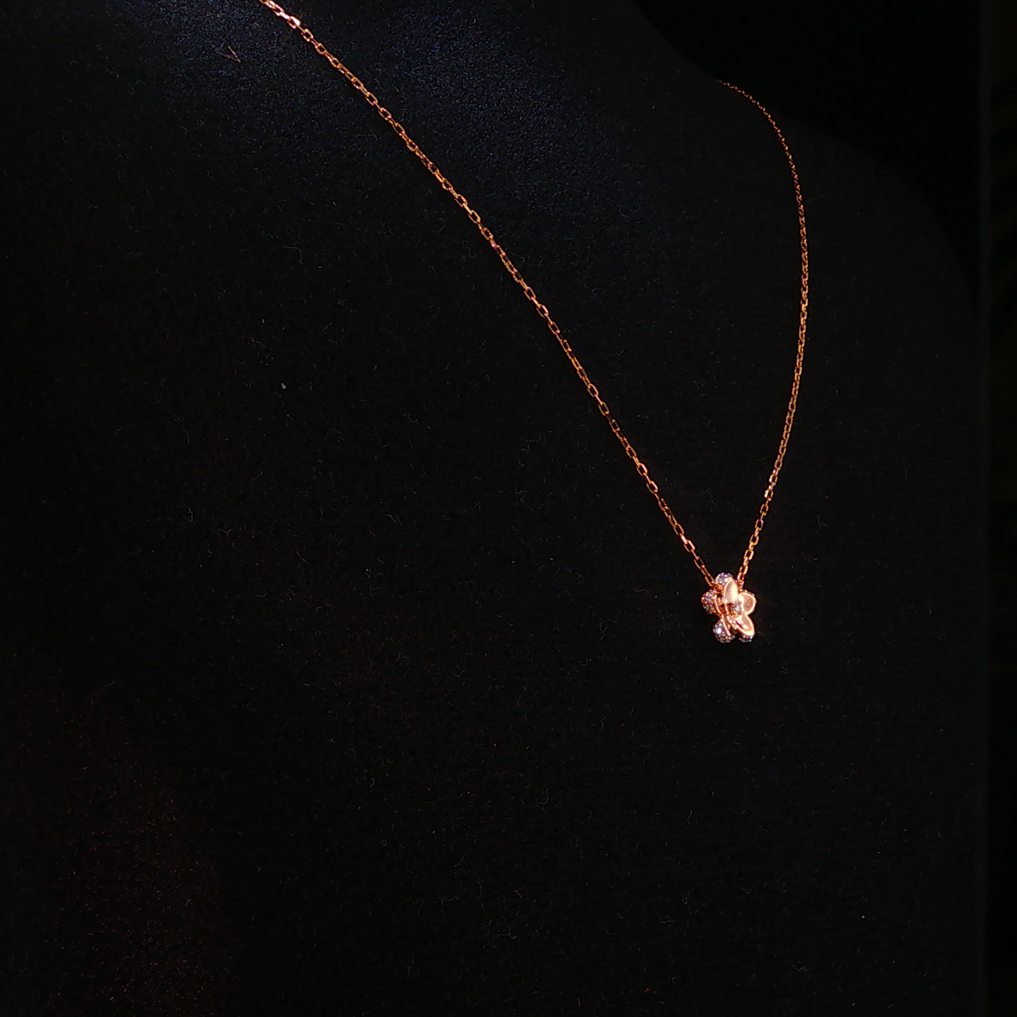 Natural Diamond Floral Charm Necklace in Rose Gold