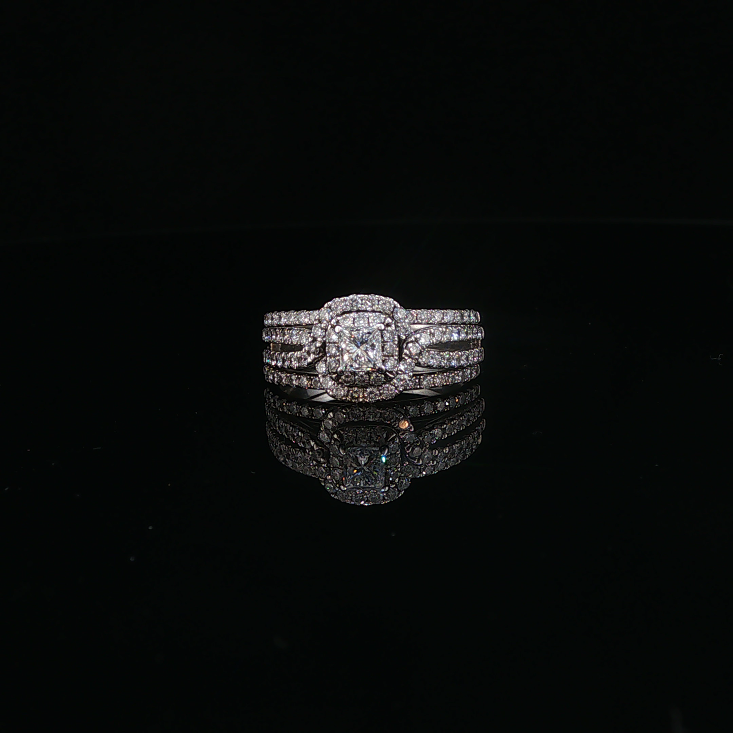 White Gold Natural Diamond Halo One Piece Stackable Effect Ring