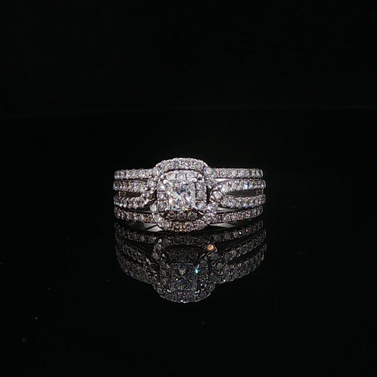 White Gold Natural Diamond Halo One Piece Stackable Effect Ring