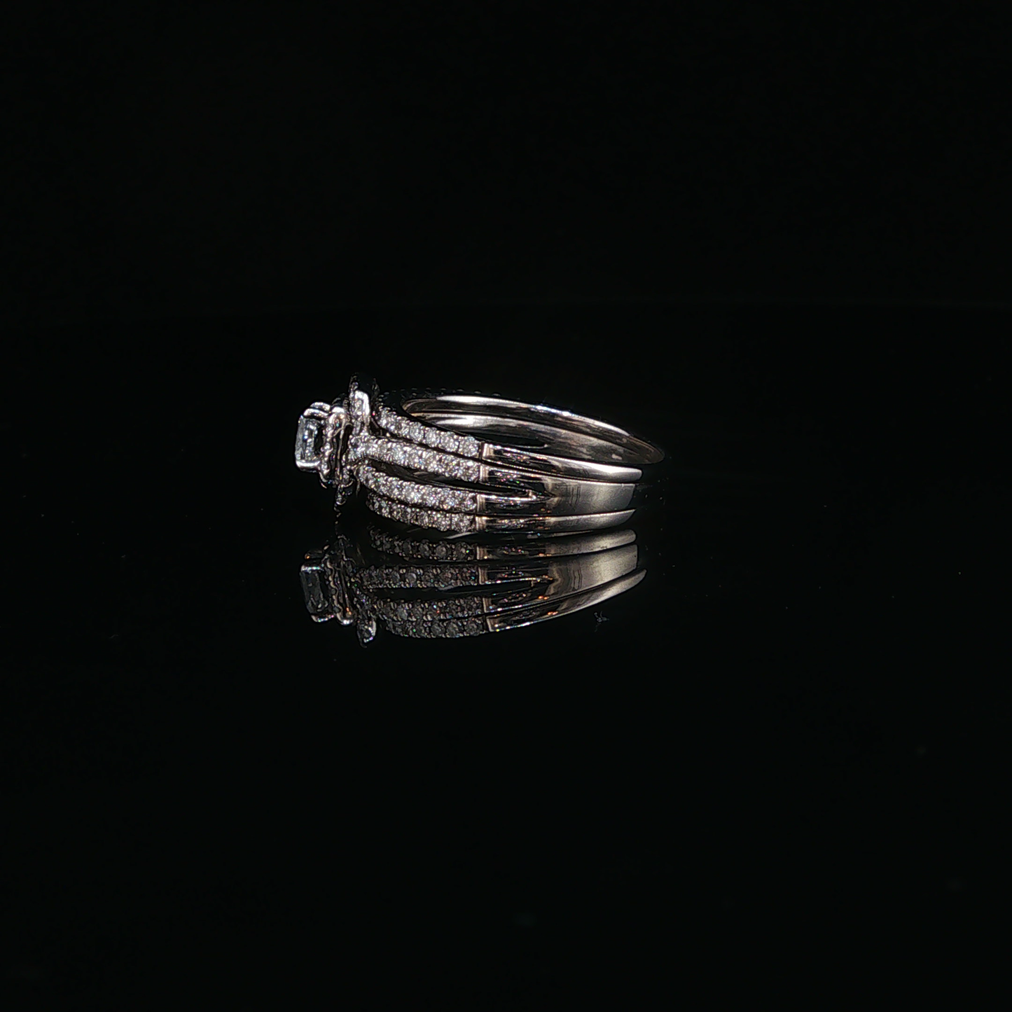 White Gold Natural Diamond Halo One Piece Stackable Effect Ring