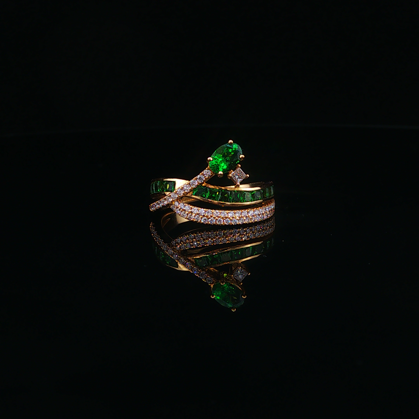 Emerald Bypass Multistone Ring in Yellow Gold