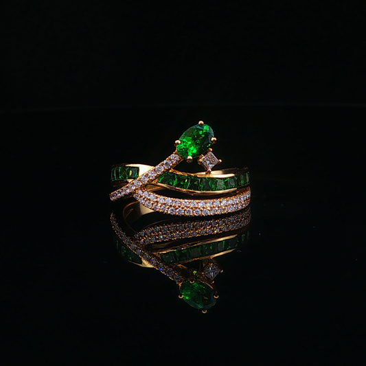Emerald Bypass Multistone Ring in Yellow Gold