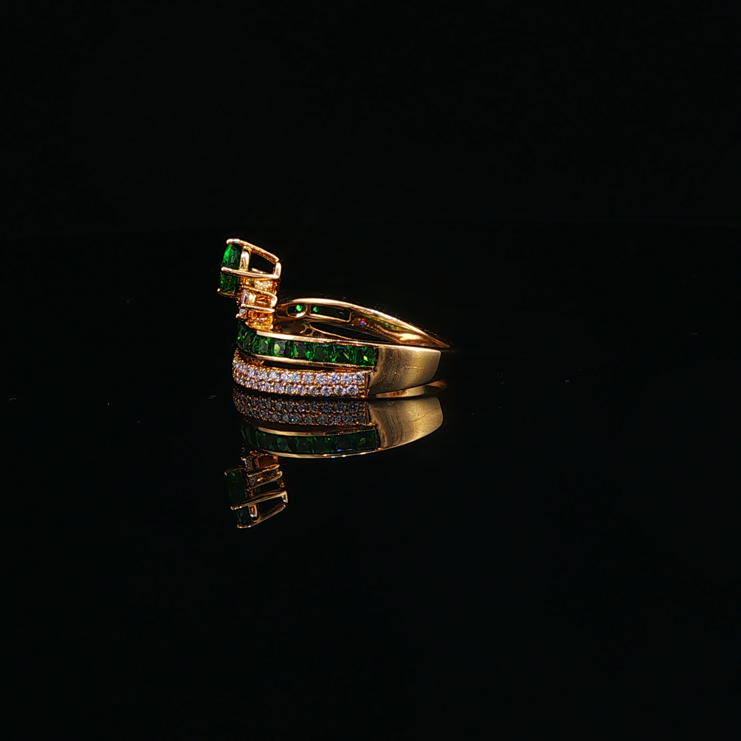 Emerald Bypass Multistone Ring in Yellow Gold