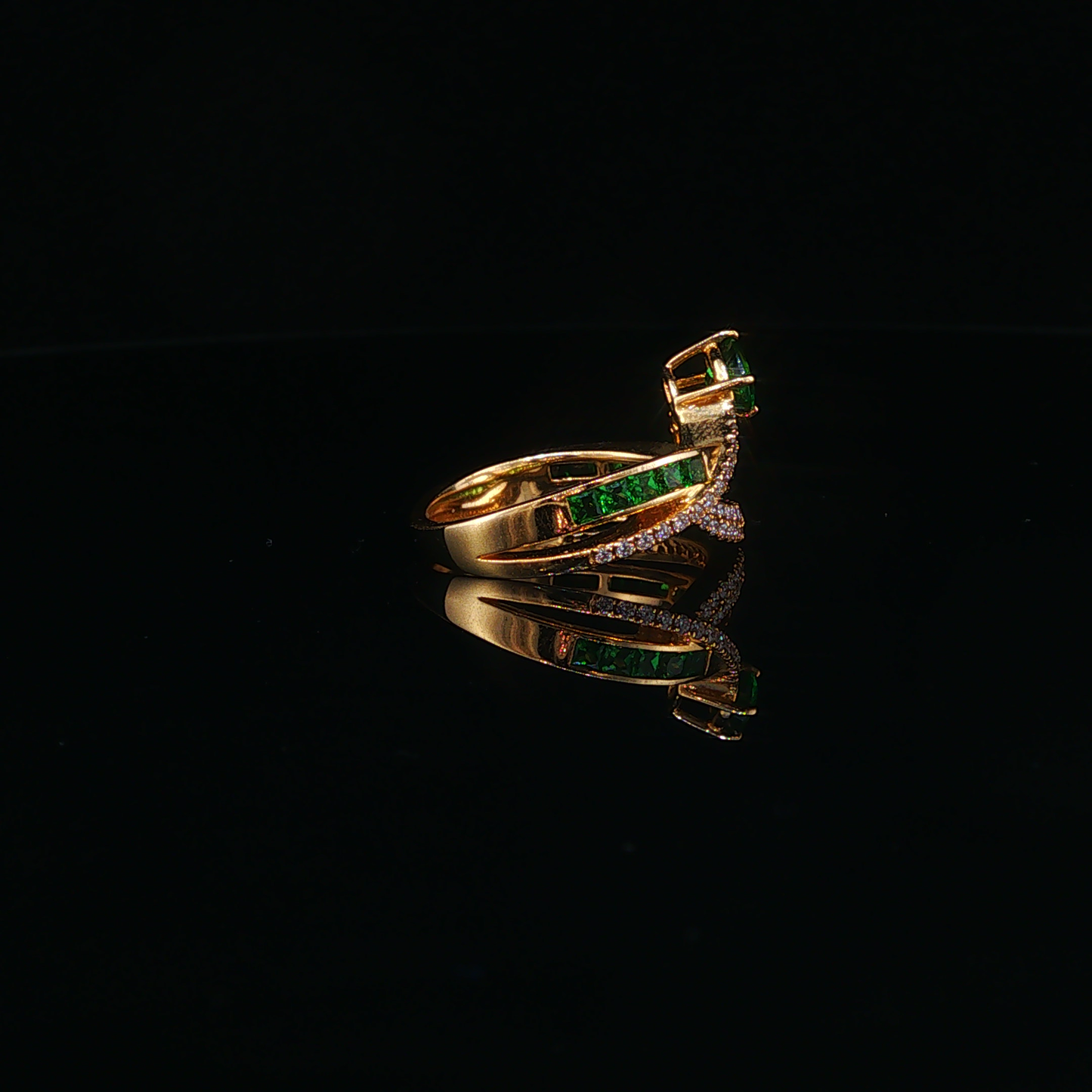 Emerald Bypass Multistone Ring in Yellow Gold