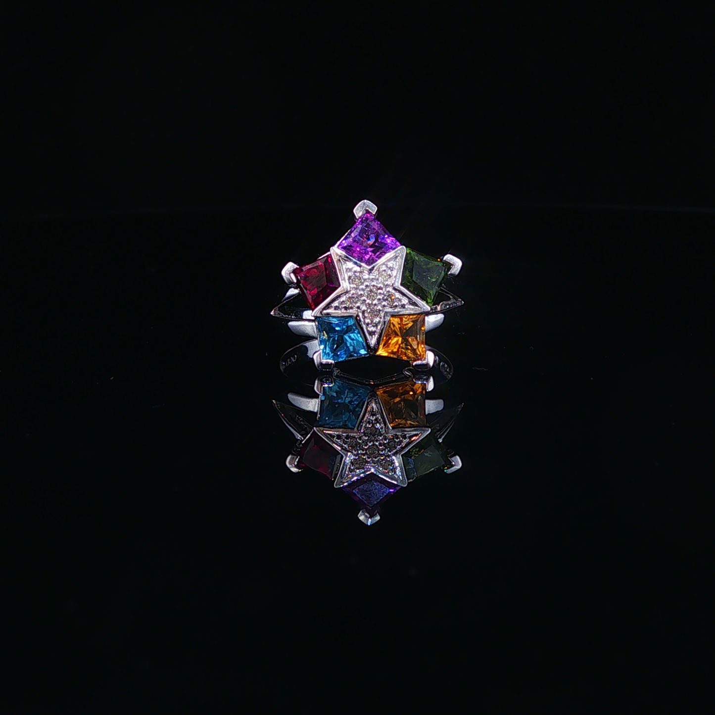 Sapphire and Natural Diamond Star Cocktail Ring in White Gold