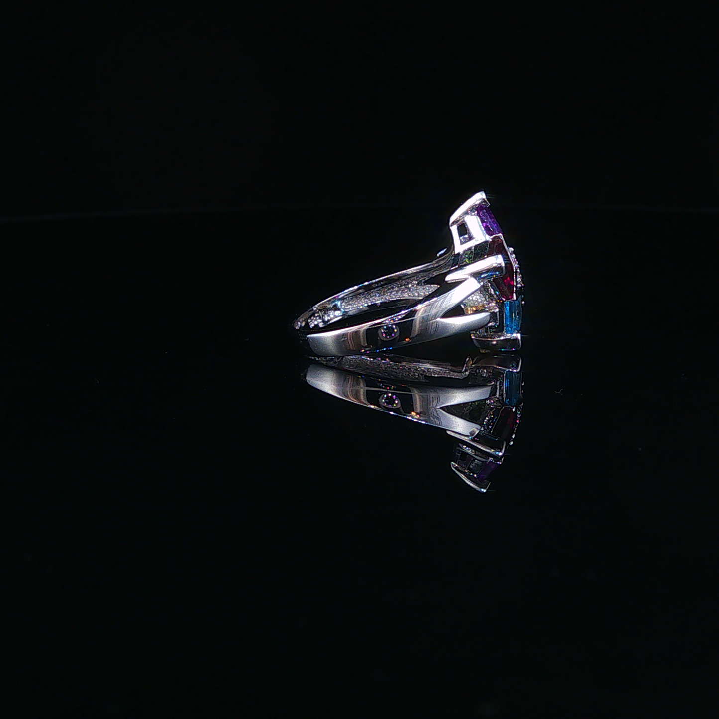 Sapphire and Natural Diamond Star Cocktail Ring in White Gold