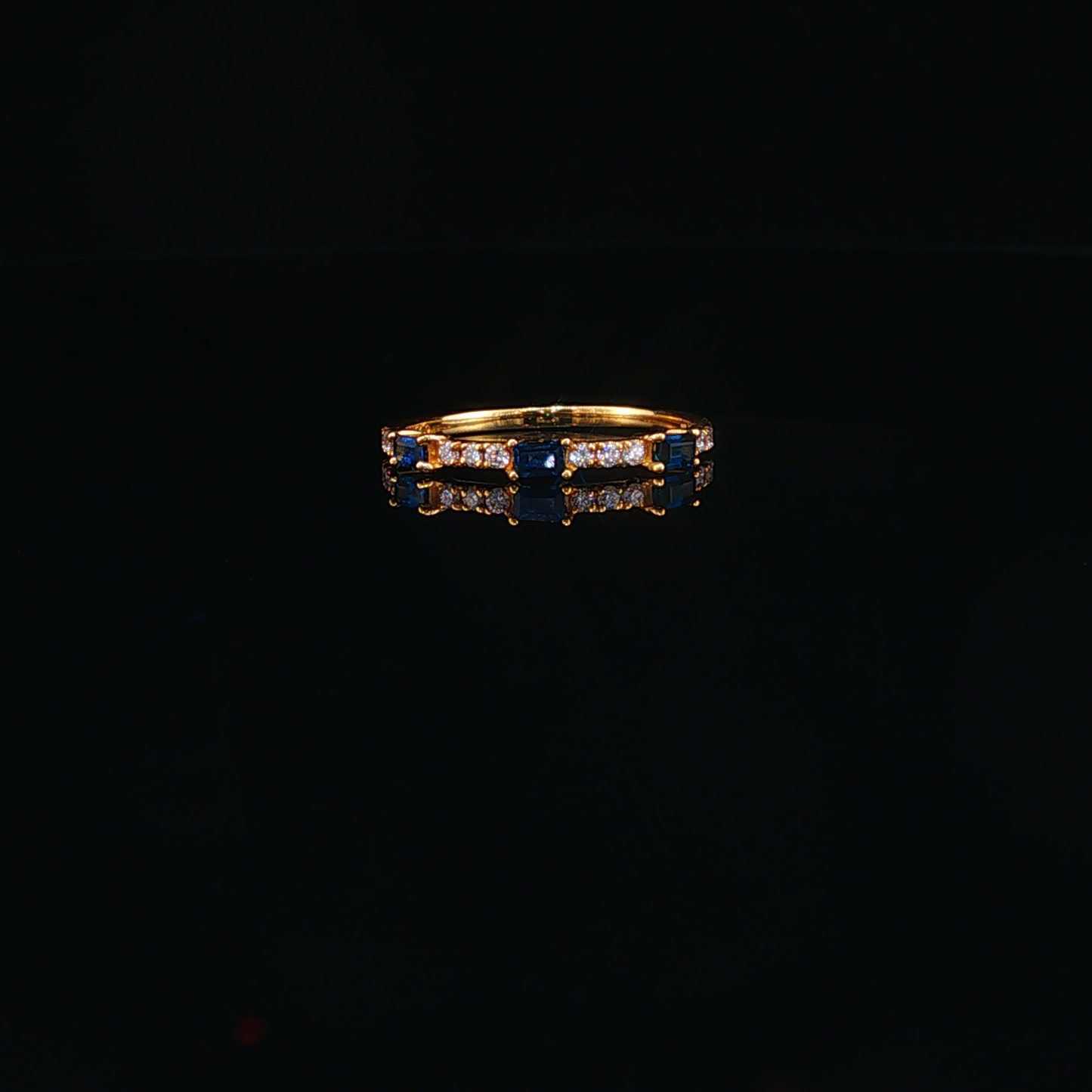 Yellow Gold Stackable Ring with Royal Blue Sapphires and Natural Diamonds