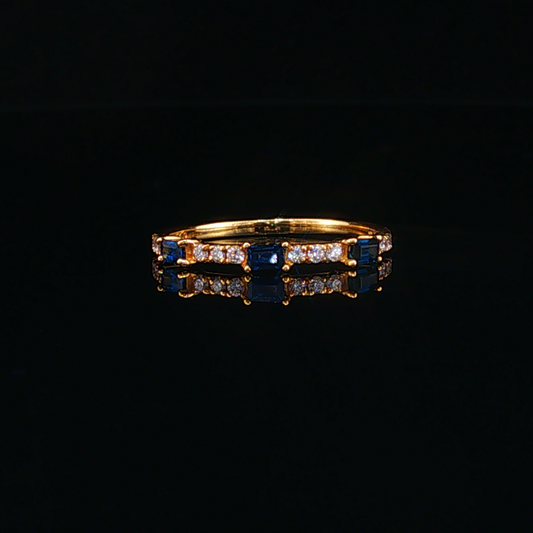 Yellow Gold Stackable Ring with Royal Blue Sapphires and Natural Diamonds