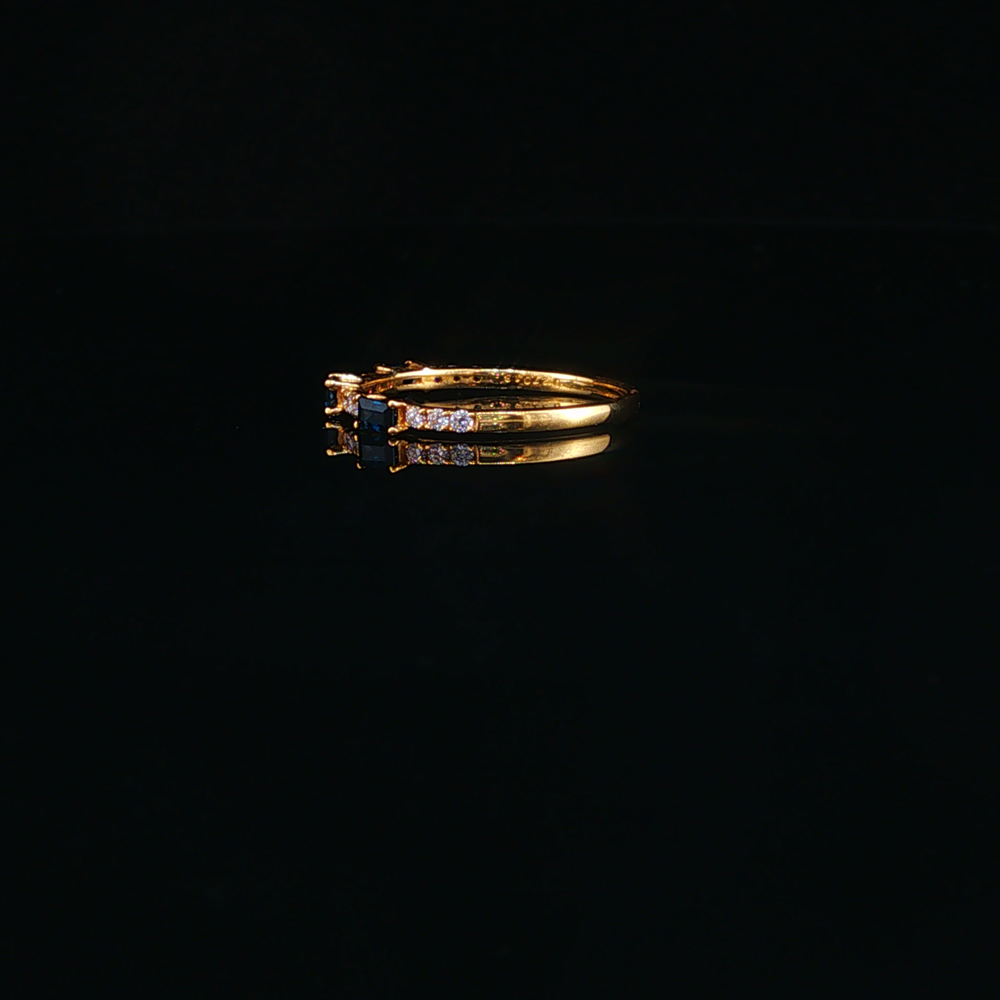 Yellow Gold Stackable Ring with Royal Blue Sapphires and Natural Diamonds