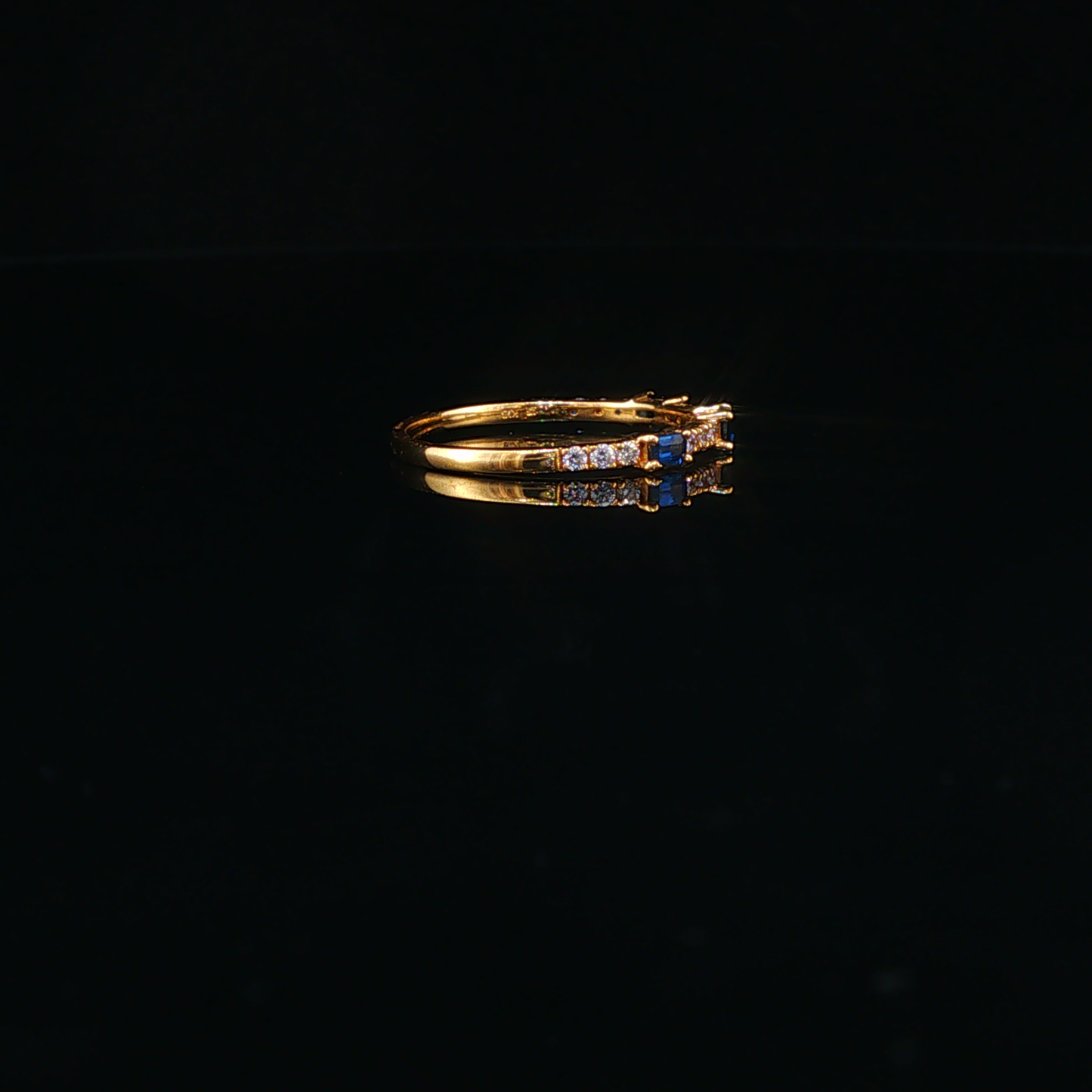 Yellow Gold Stackable Ring with Royal Blue Sapphires and Natural Diamonds
