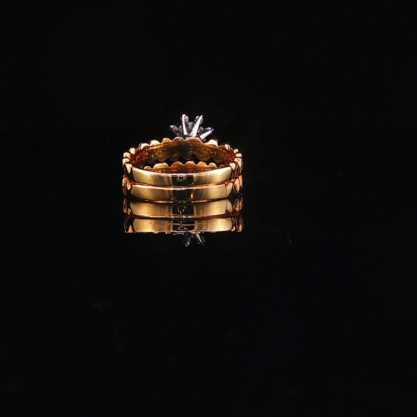 Textured Yellow Gold Natural Diamond Stackable Effect Ring Set