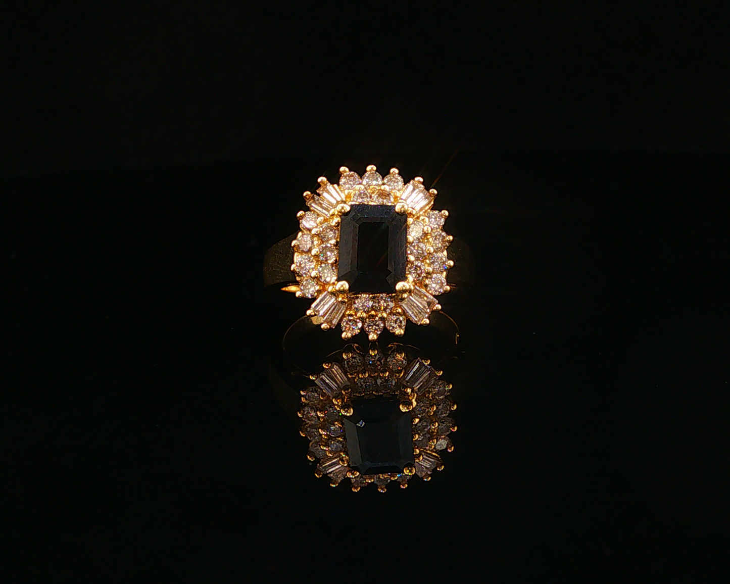 Deep Blue Sapphire with Natural Diamond Cocktail Ring in Yellow Gold