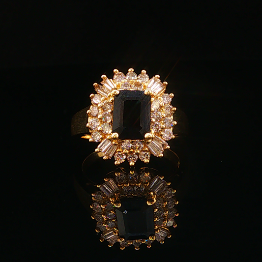 Deep Blue Sapphire with Natural Diamond Cocktail Ring in Yellow Gold