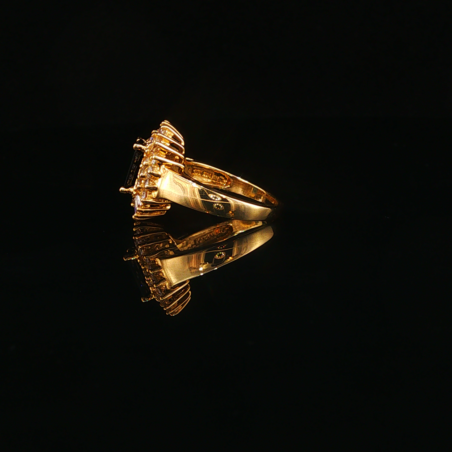 Deep Blue Sapphire with Natural Diamond Cocktail Ring in Yellow Gold