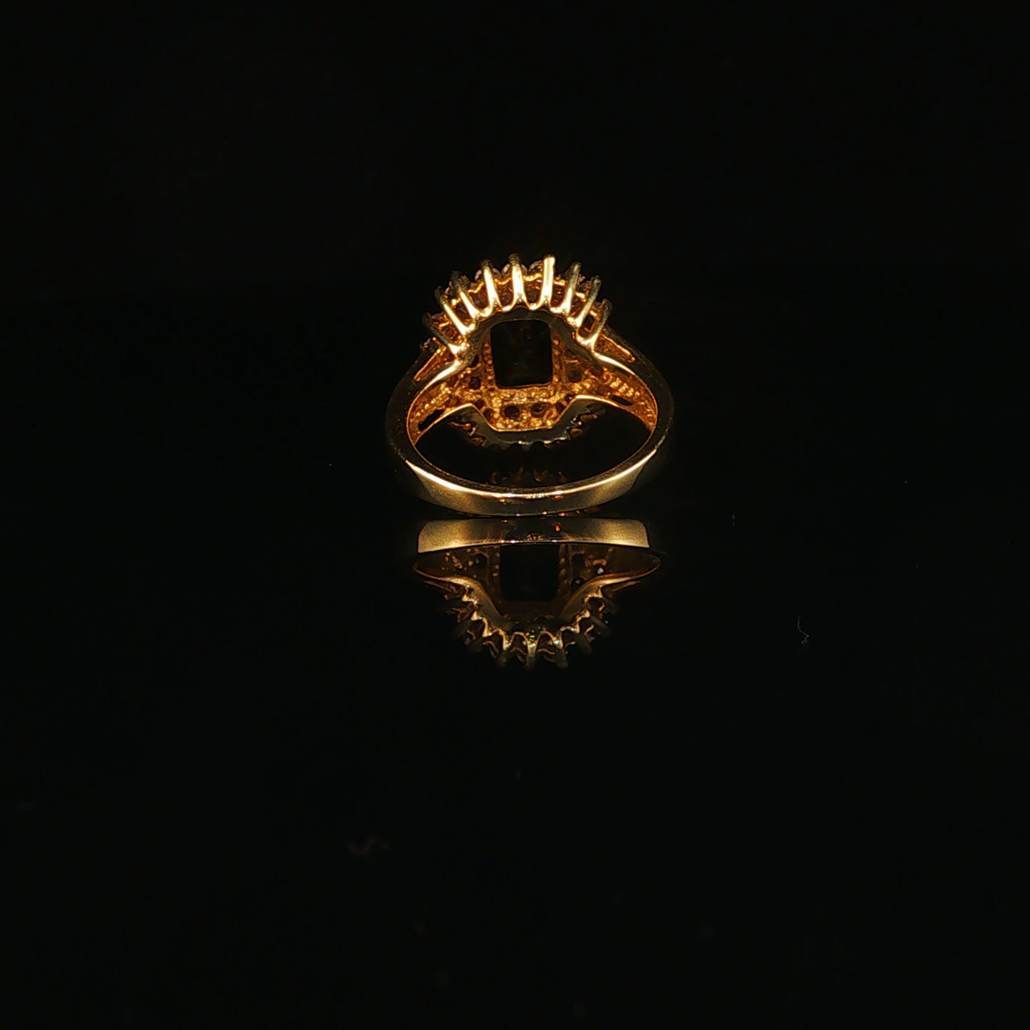 Deep Blue Sapphire with Natural Diamond Cocktail Ring in Yellow Gold