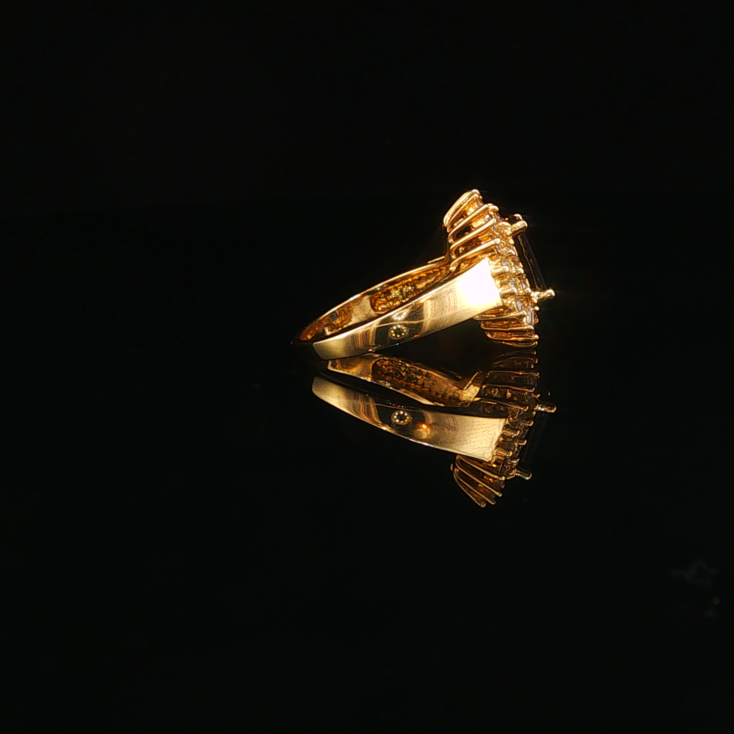 Deep Blue Sapphire with Natural Diamond Cocktail Ring in Yellow Gold