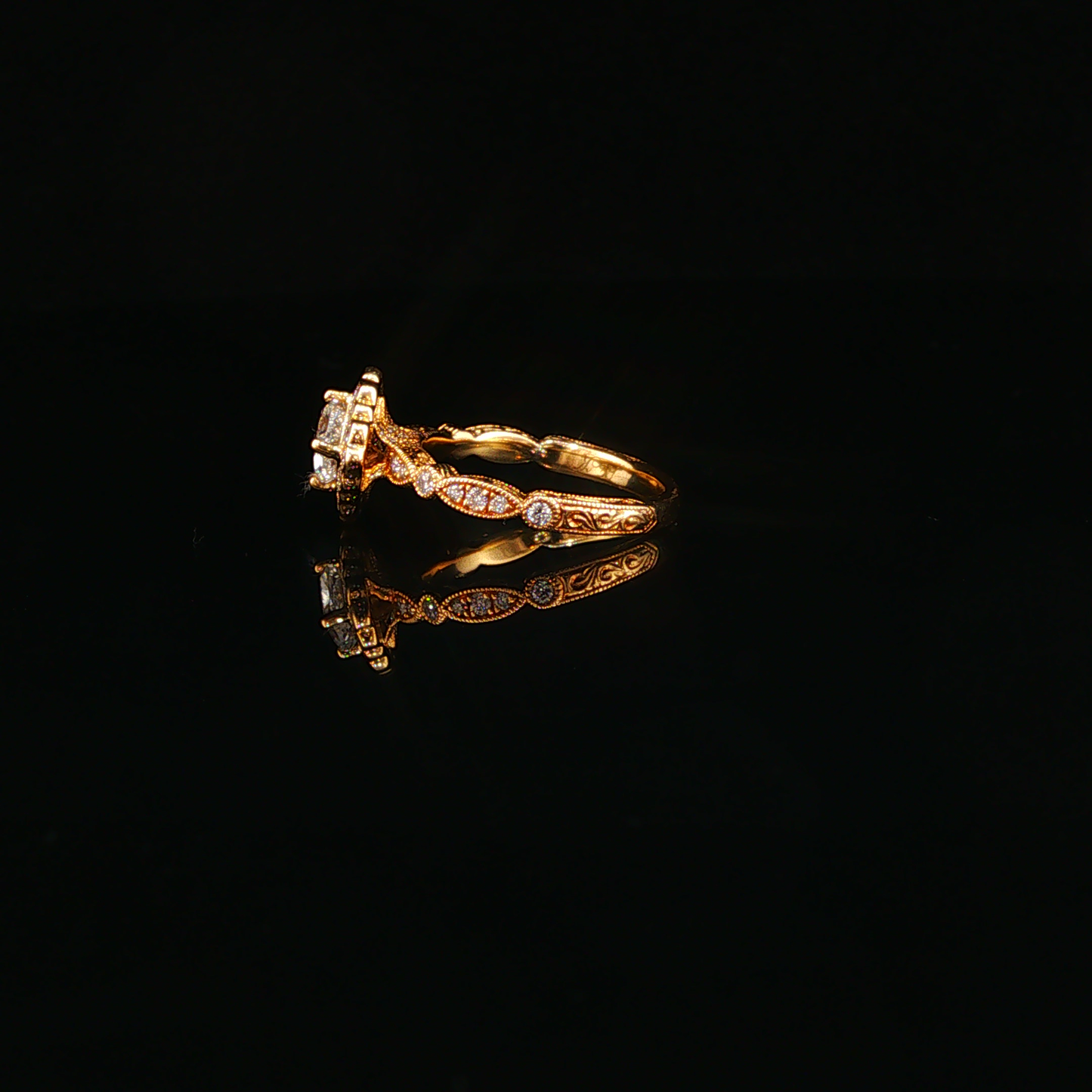 Yellow Gold Scalloped Diamond Halo Engagement Ring