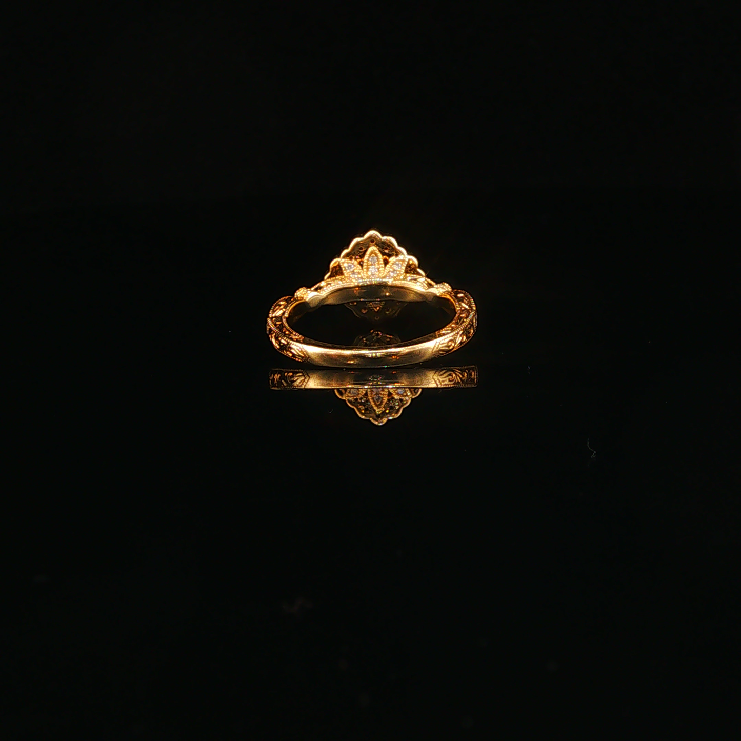 Yellow Gold Scalloped Diamond Halo Engagement Ring
