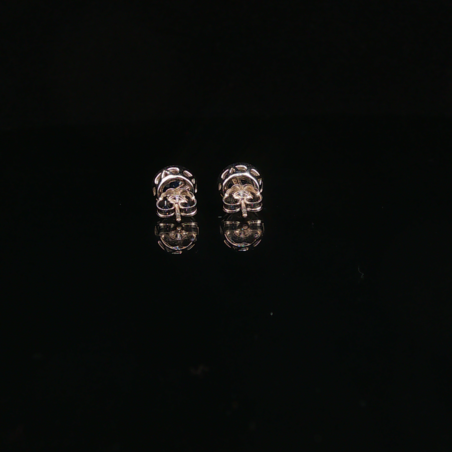 Deep Blue Sapphire Halo Stud Earrings in White Gold