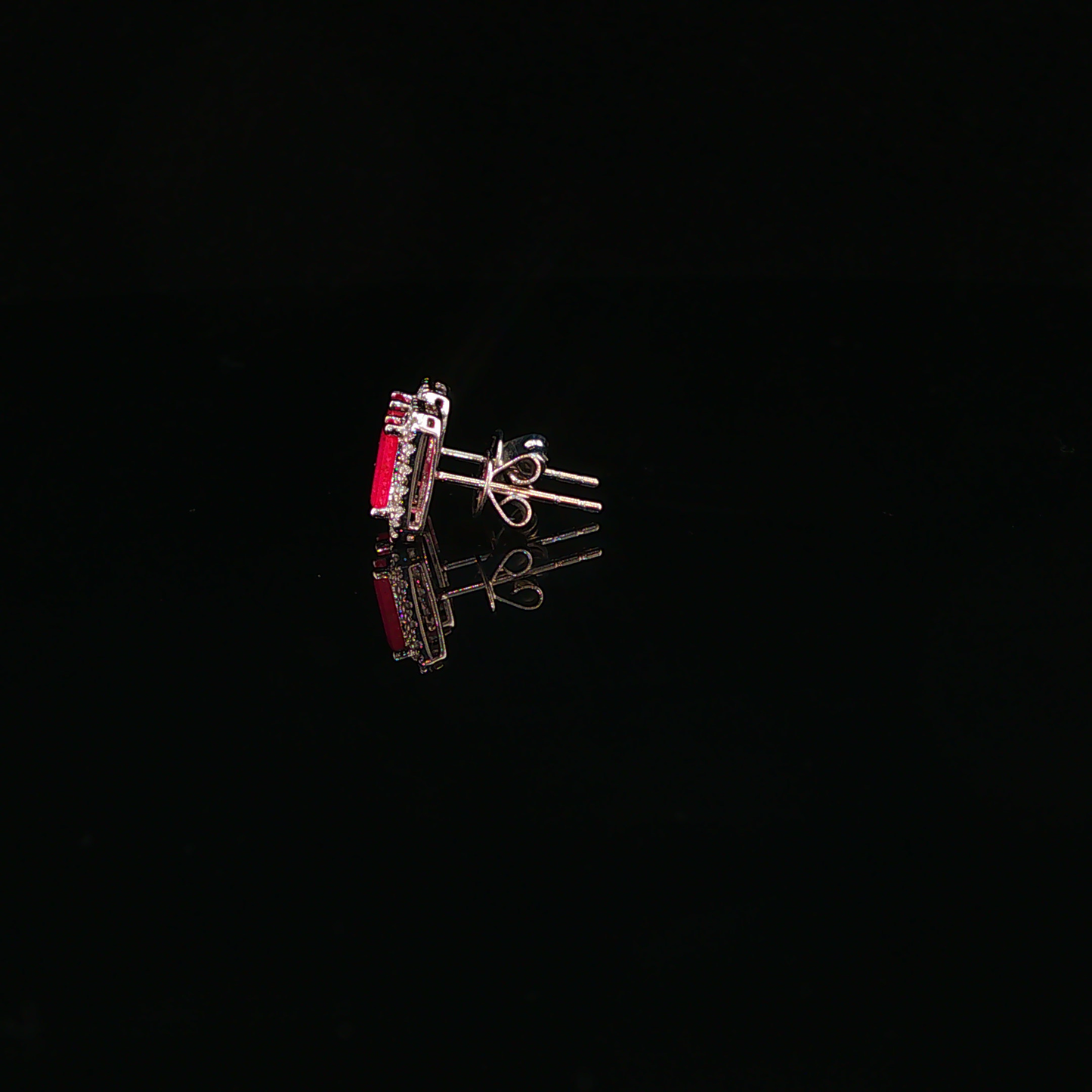 Pigeon Blood Ruby Halo Stud Earrings in White Gold