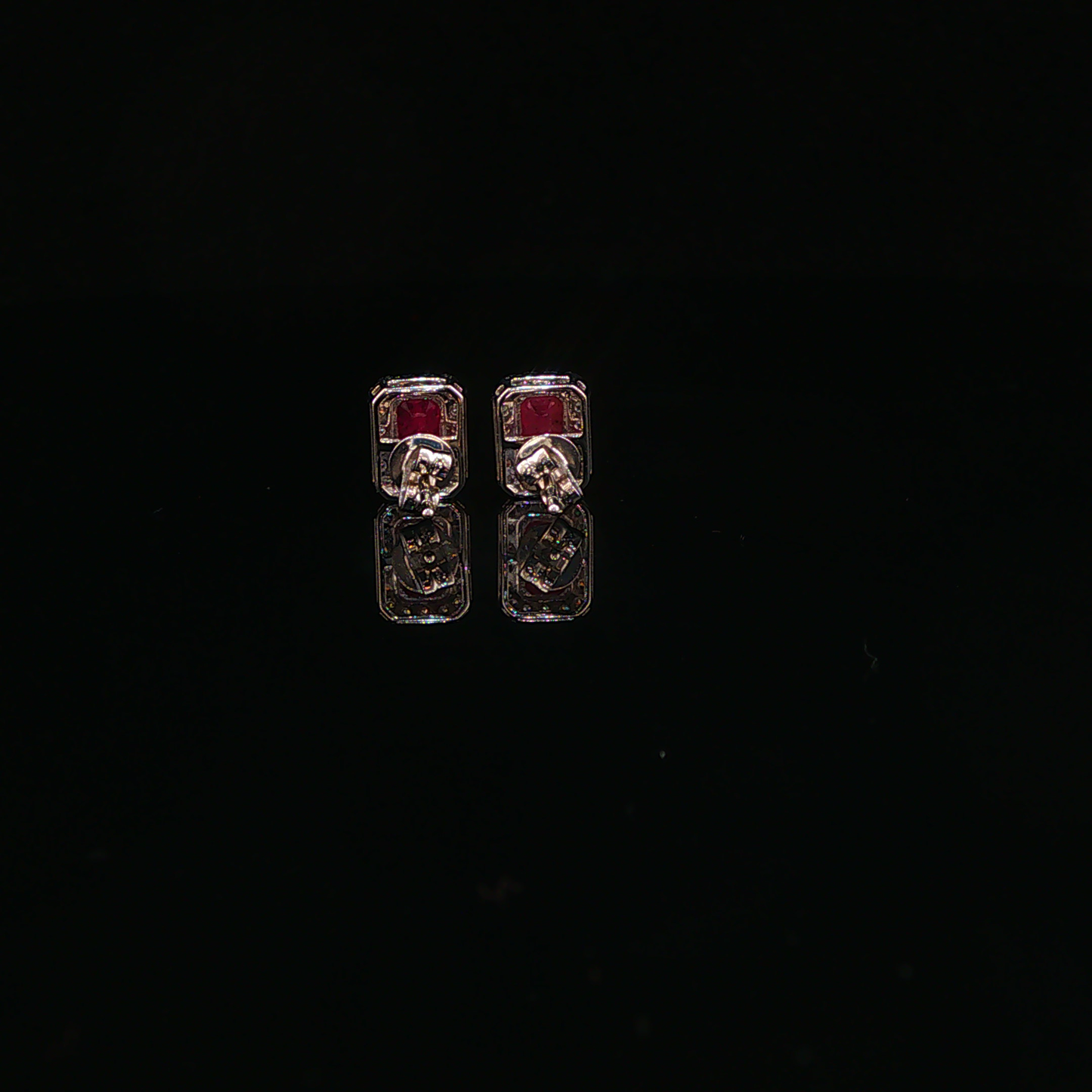Pigeon Blood Ruby Halo Stud Earrings in White Gold