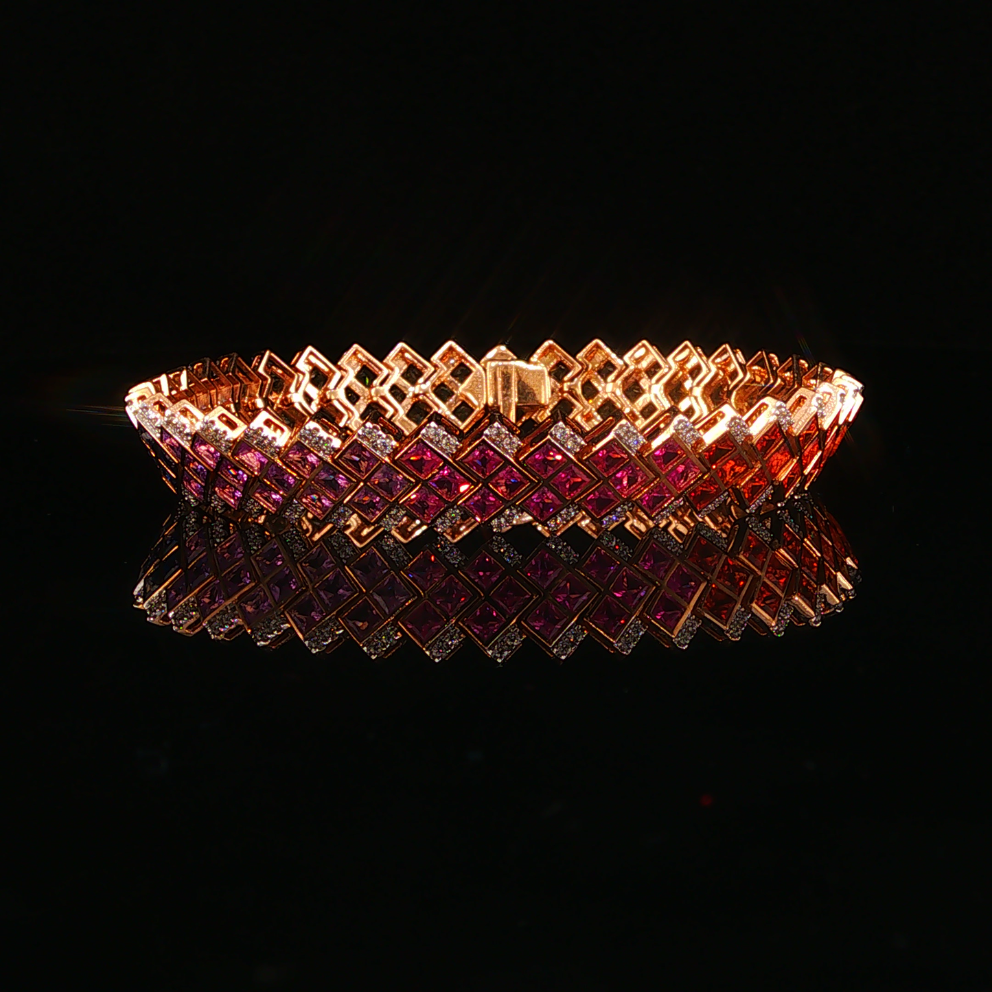 Rose Gold Geometric Multicolor Sapphire and Natural Diamond Chain Bracelet