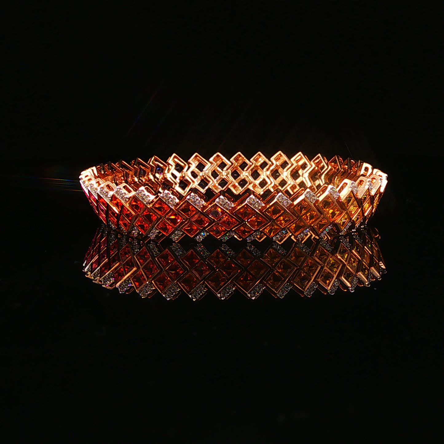 Rose Gold Geometric Multicolor Sapphire and Natural Diamond Chain Bracelet