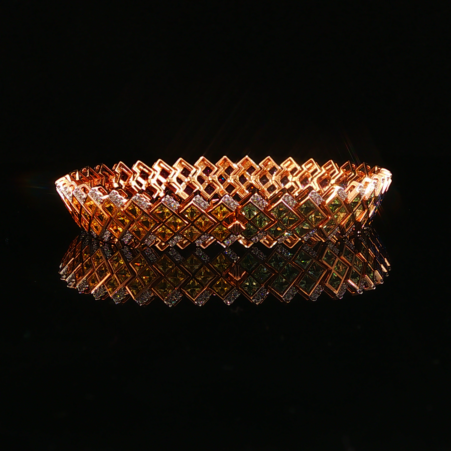 Rose Gold Geometric Multicolor Sapphire and Natural Diamond Chain Bracelet