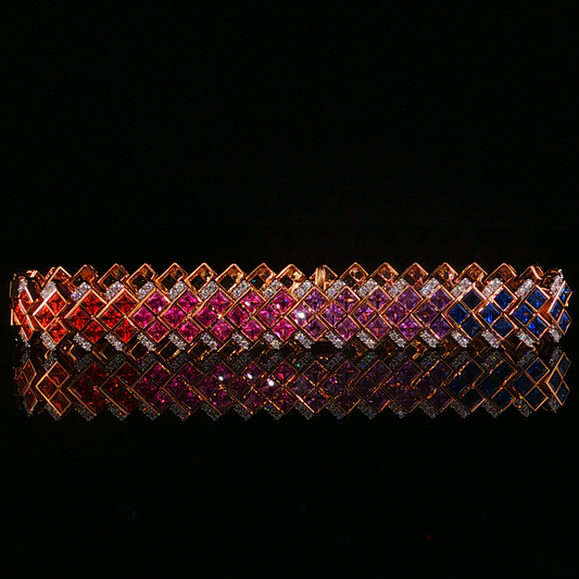 Rose Gold Geometric Multicolor Sapphire and Natural Diamond Chain Bracelet