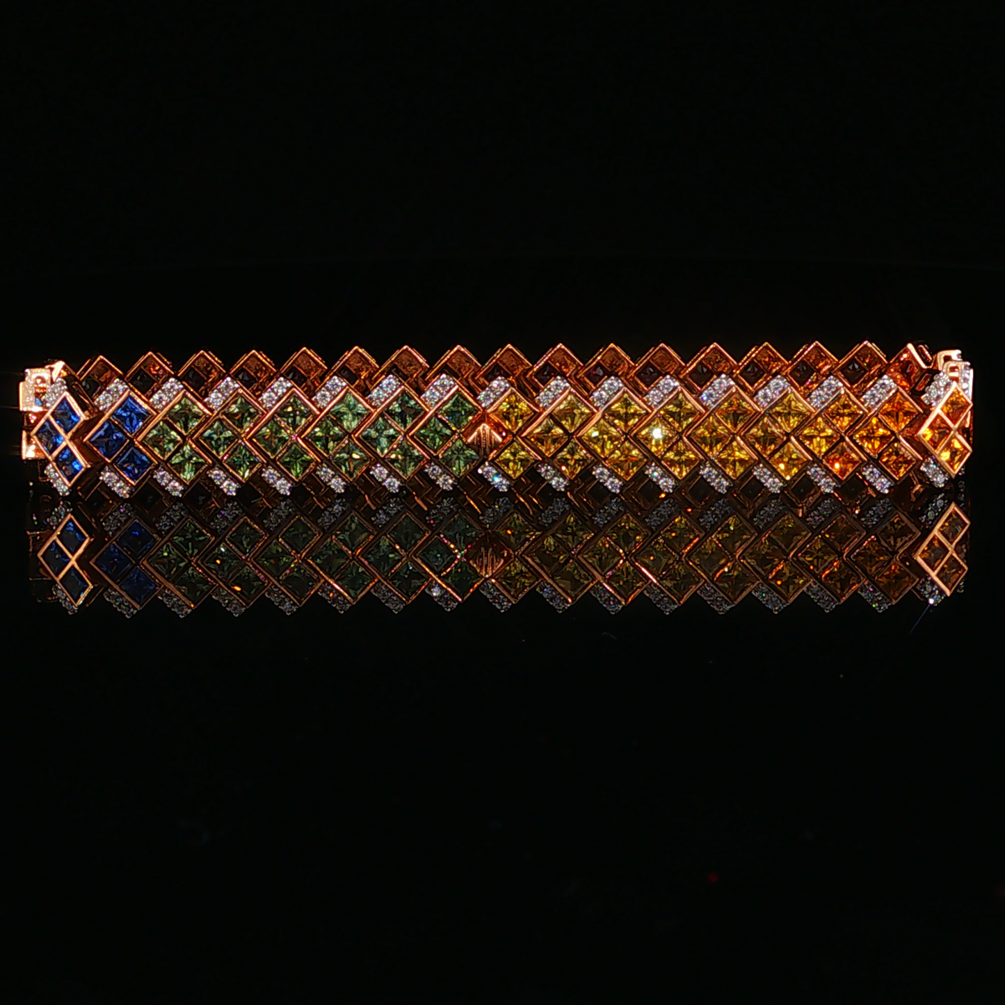 Rose Gold Geometric Multicolor Sapphire and Natural Diamond Chain Bracelet
