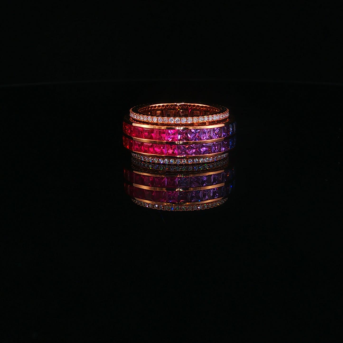 Gradient Sapphire Stackable Spinner Ring in Rose Gold