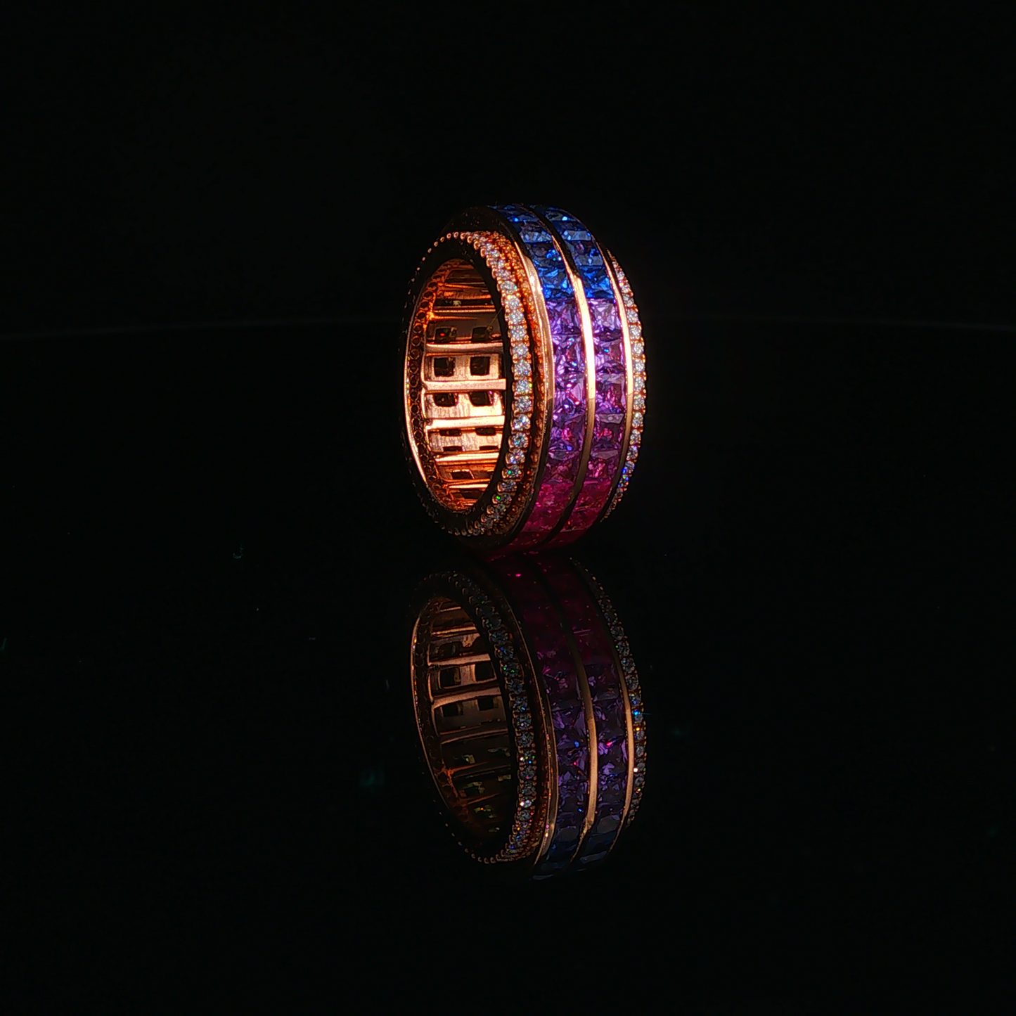 Gradient Sapphire Stackable Spinner Ring in Rose Gold