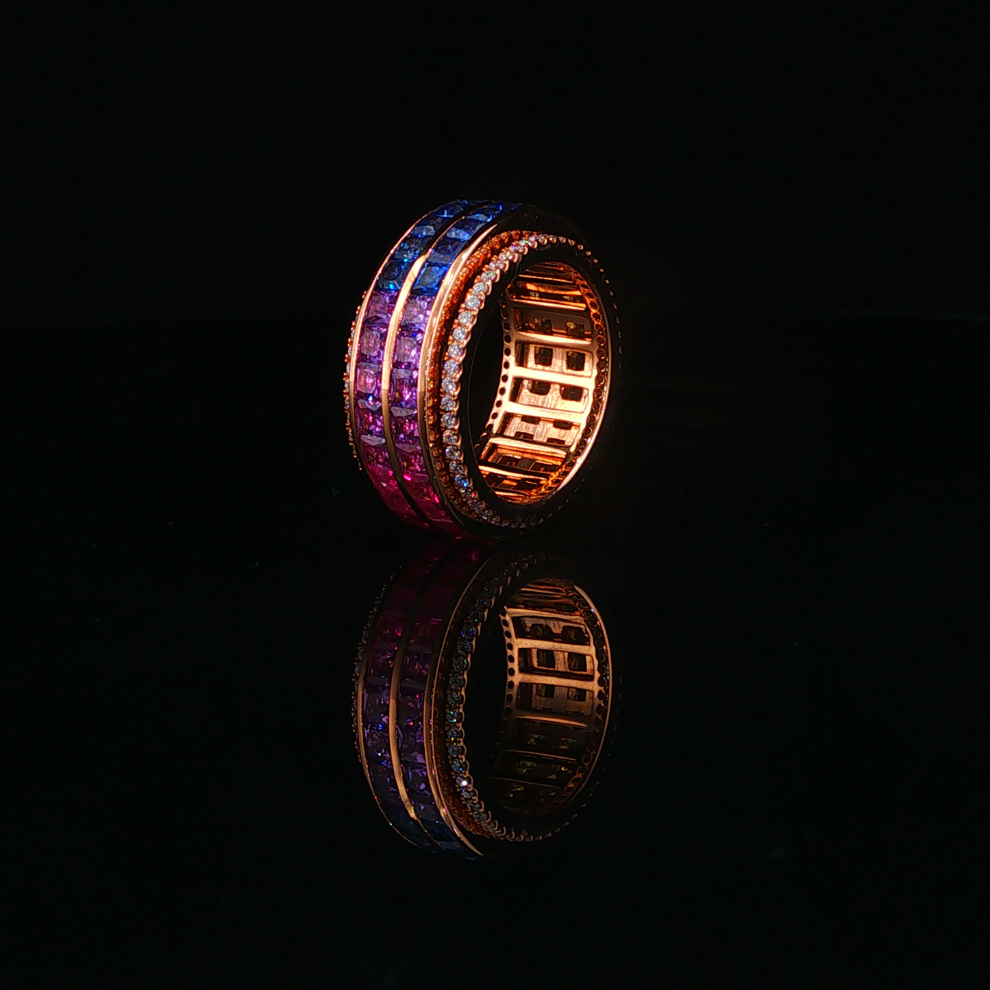 Gradient Sapphire Stackable Spinner Ring in Rose Gold