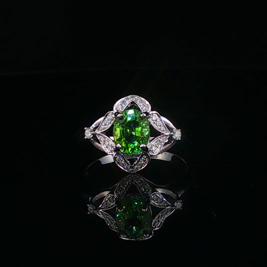 Tsavorite Floral Motif Cocktail Ring in White Gold