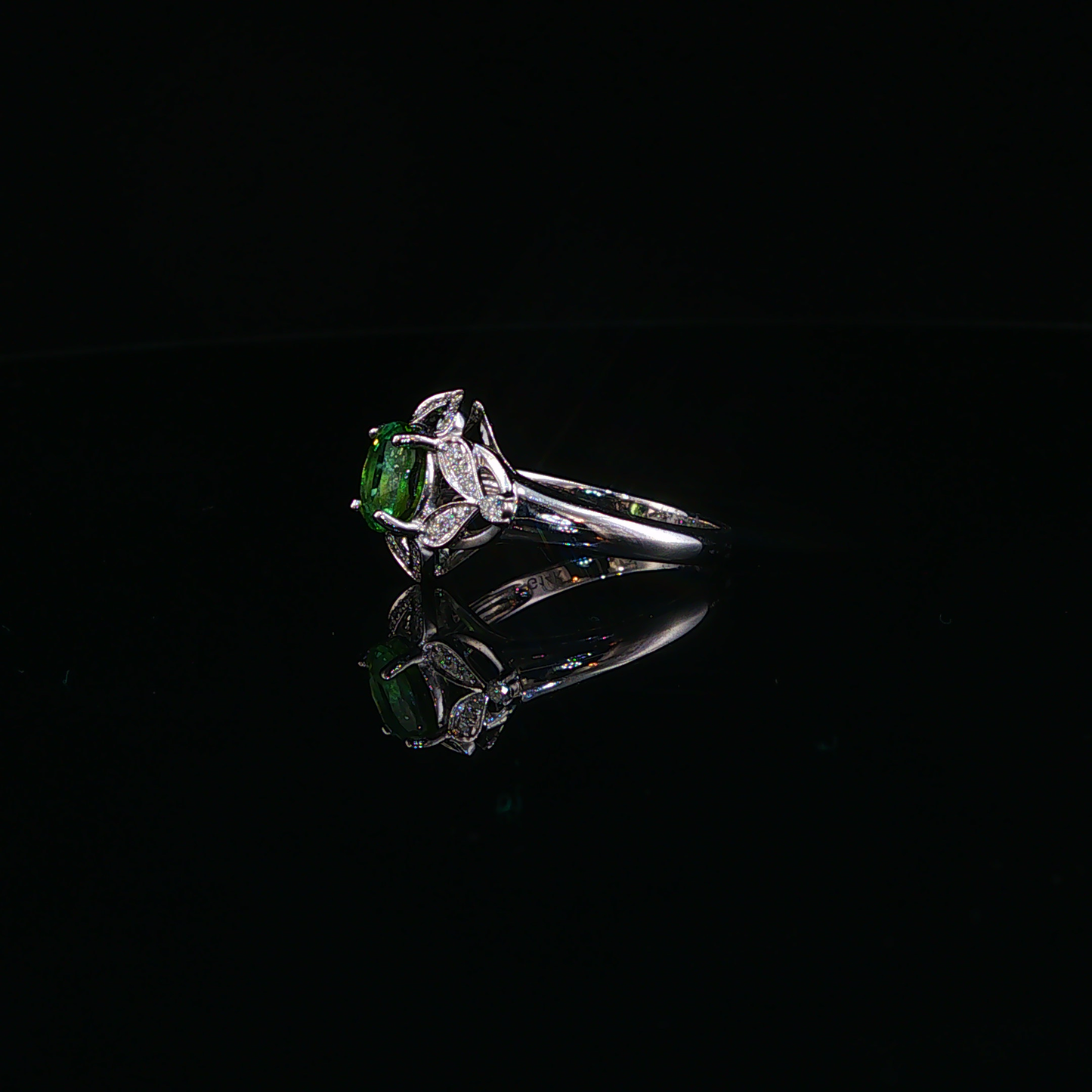 Tsavorite Floral Motif Cocktail Ring in White Gold
