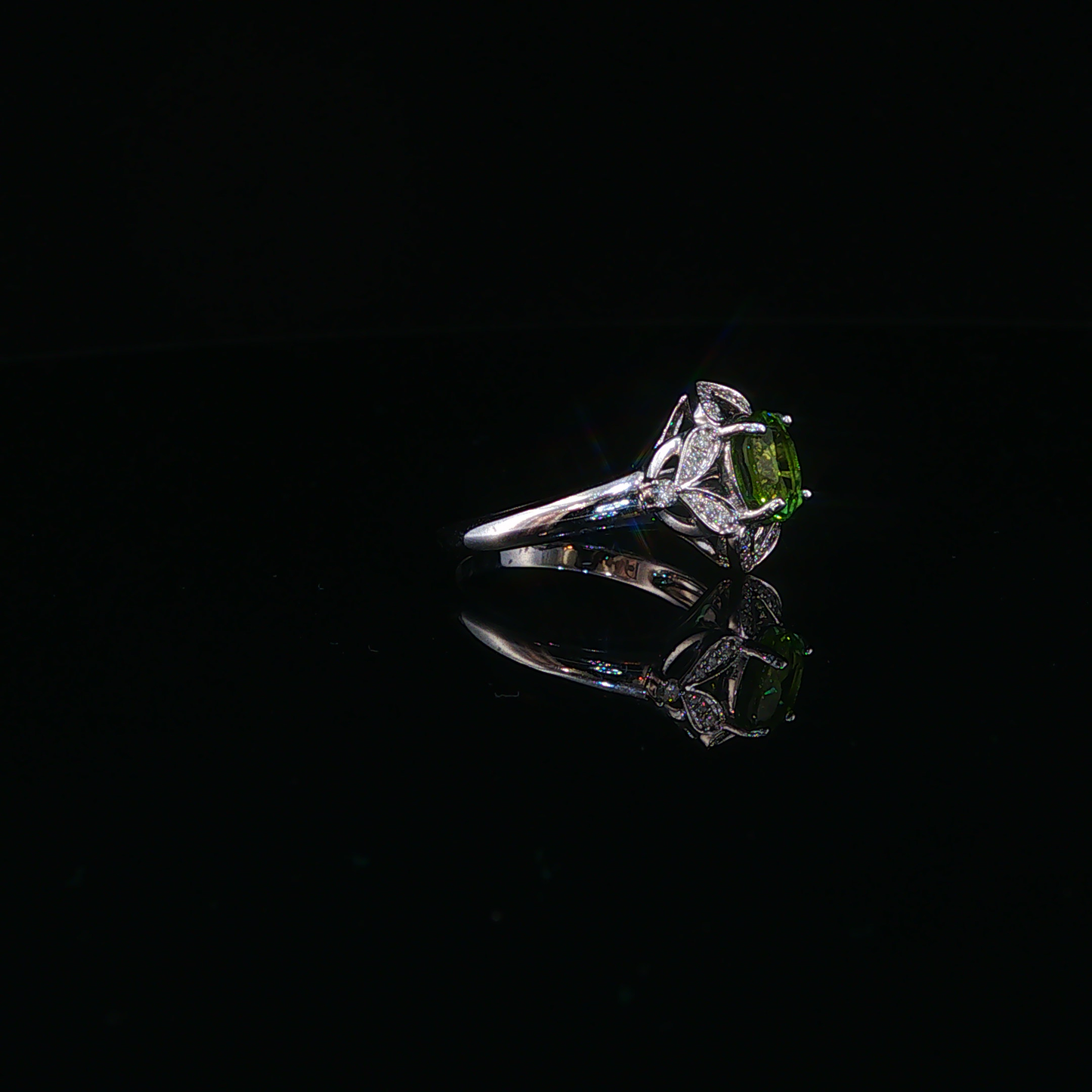 Tsavorite Floral Motif Cocktail Ring in White Gold