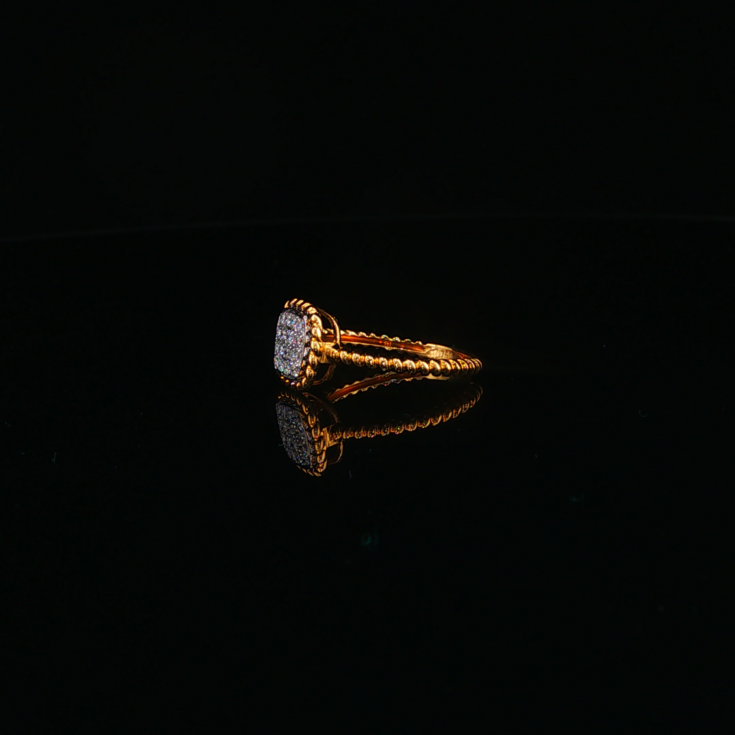 Natural Diamond Cluster Cocktail Ring in Textured Yellow Gold