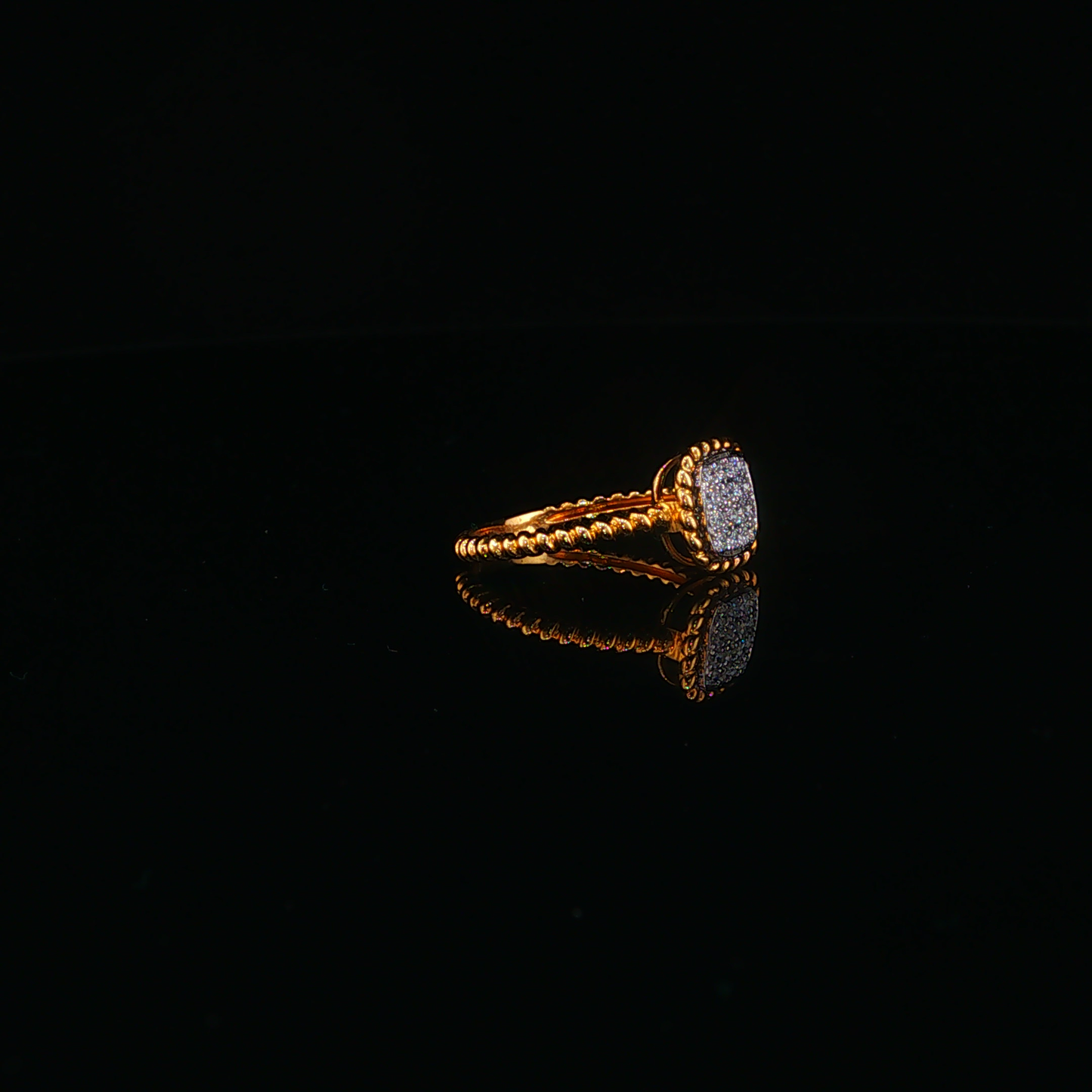 Natural Diamond Cluster Cocktail Ring in Textured Yellow Gold