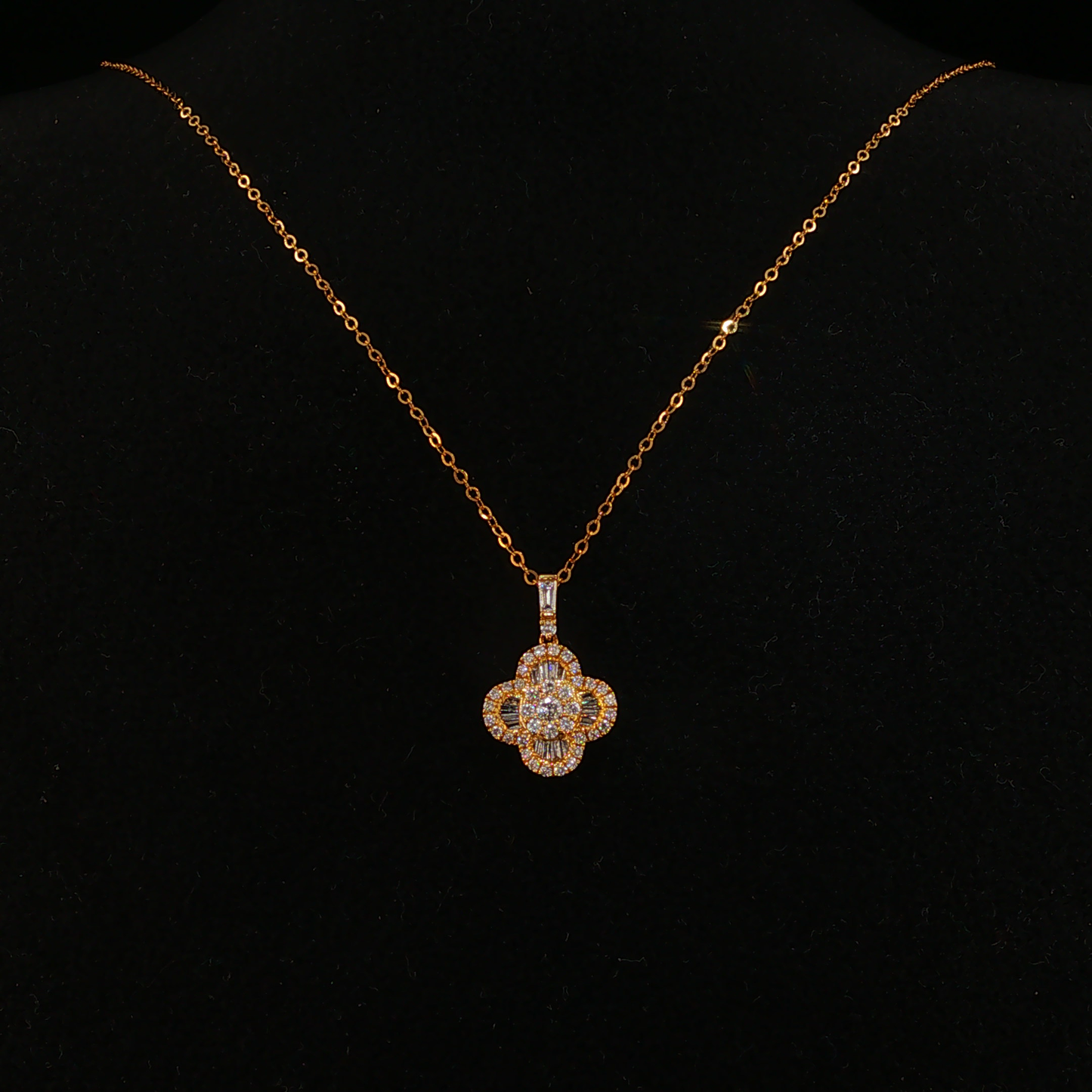 Natural Diamond Quatrefoil Charm Necklace in Yellow Gold
