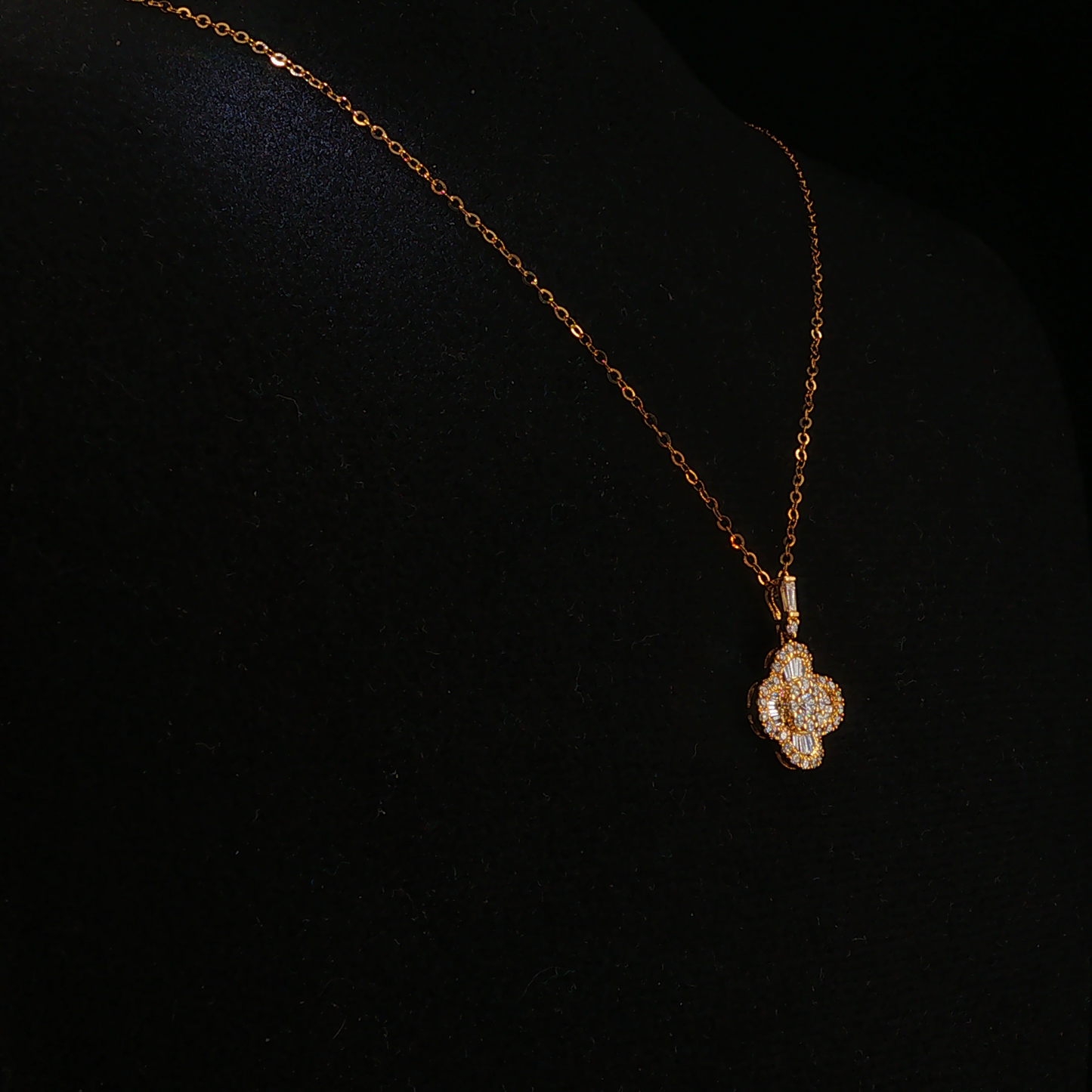 Natural Diamond Quatrefoil Charm Necklace in Yellow Gold