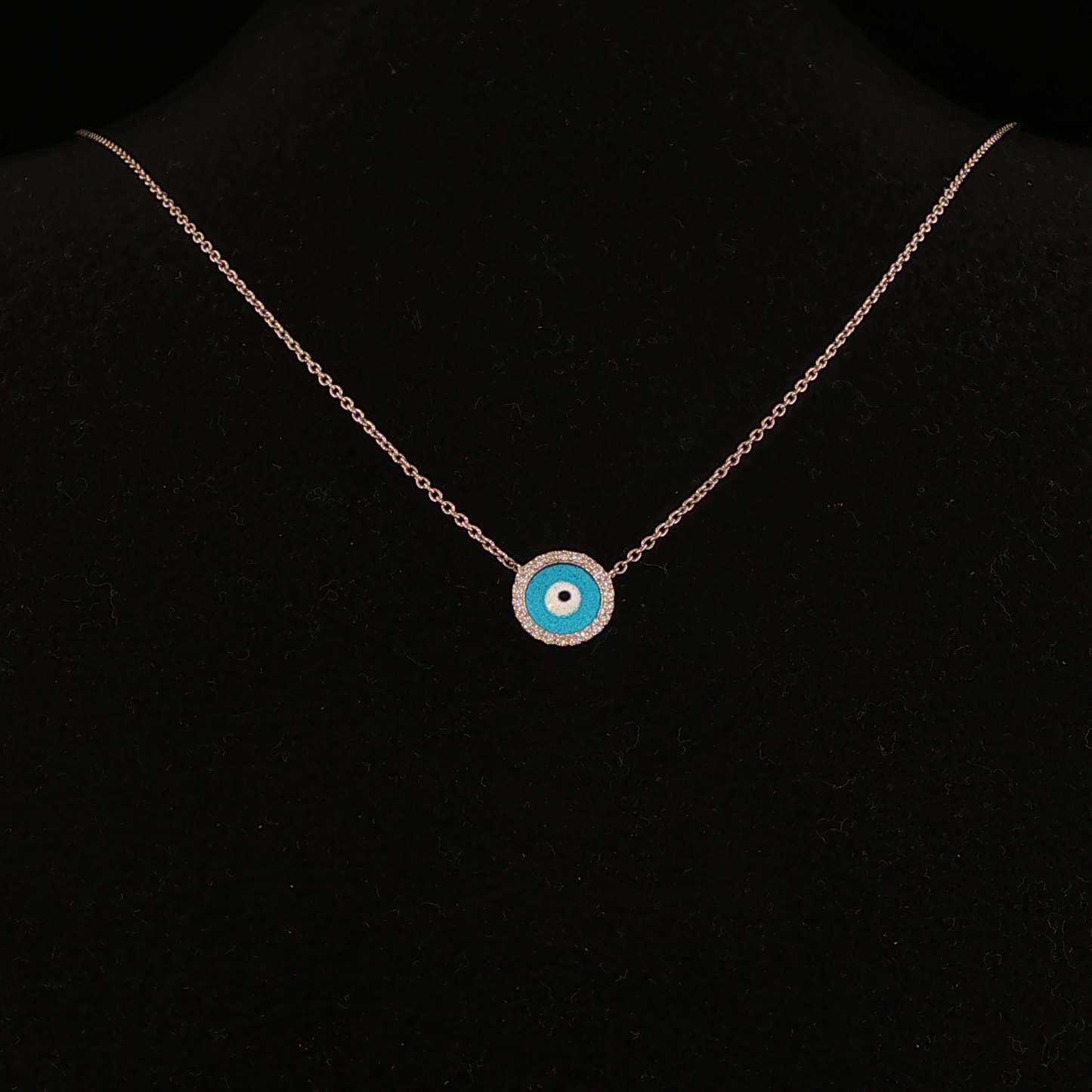 Turquoise Evil Eye Charm Diamond Necklace in White Gold