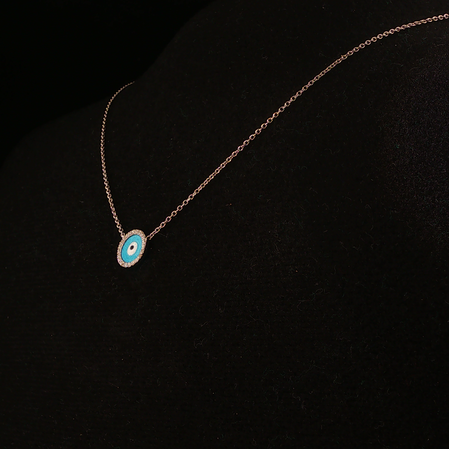Turquoise Evil Eye Charm Diamond Necklace in White Gold