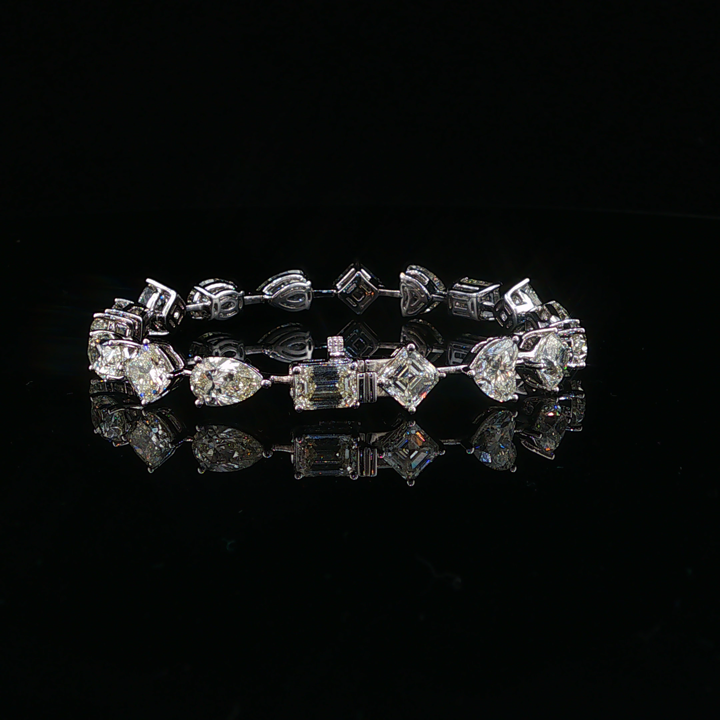 Mixed Fancy Cut Natural Diamond Tennis Bracelet in White Gold