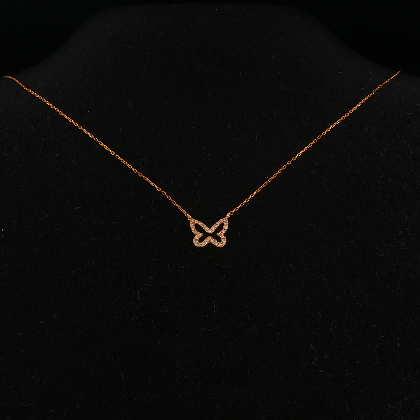 Yellow Gold Natural Diamond Pave Butterfly Charm Necklace