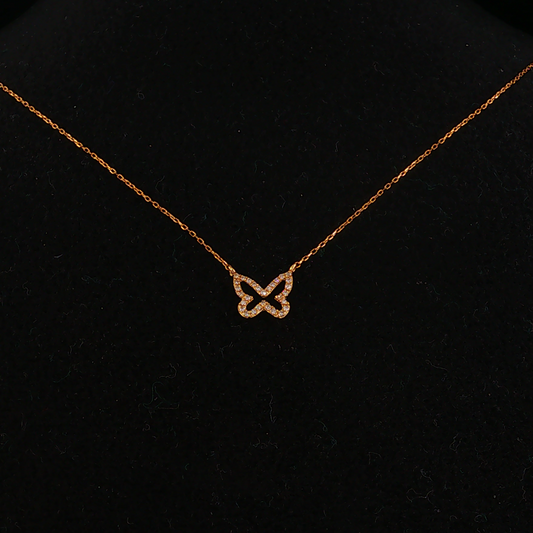 Yellow Gold Natural Diamond Pave Butterfly Charm Necklace