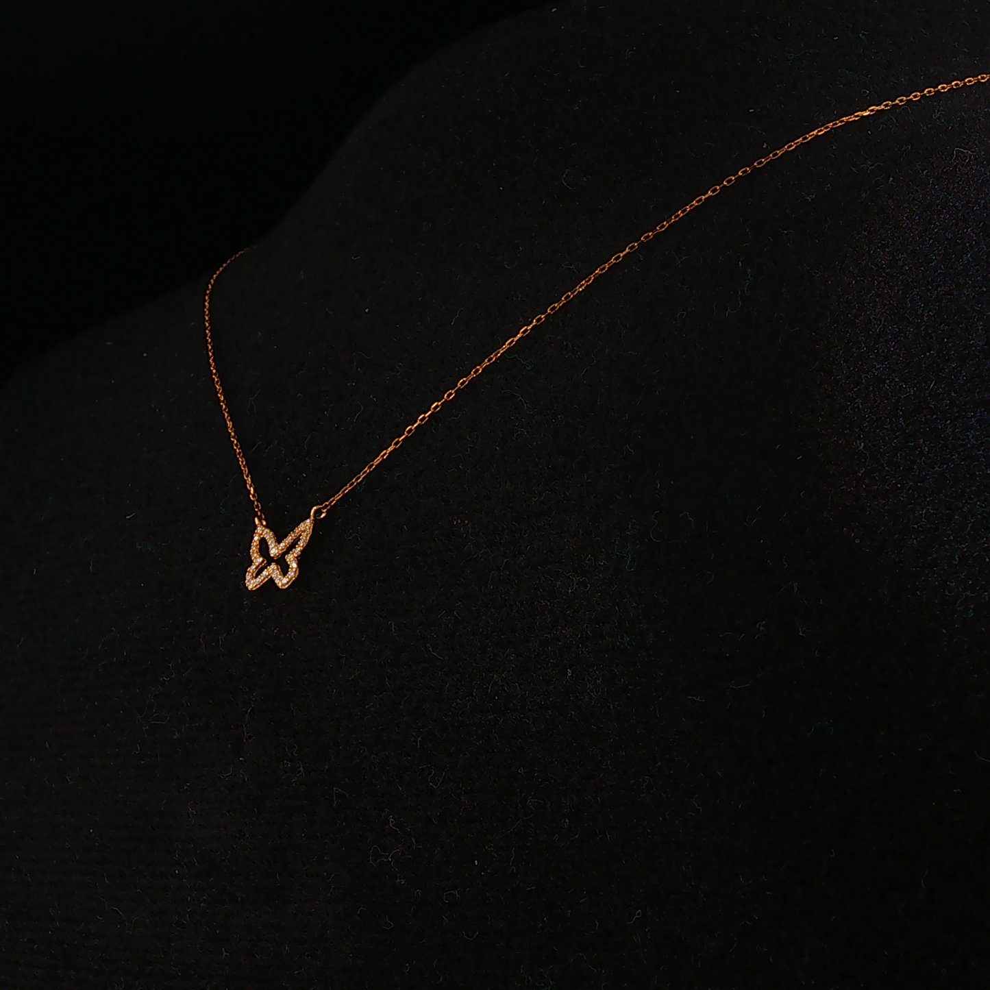 Yellow Gold Natural Diamond Pave Butterfly Charm Necklace