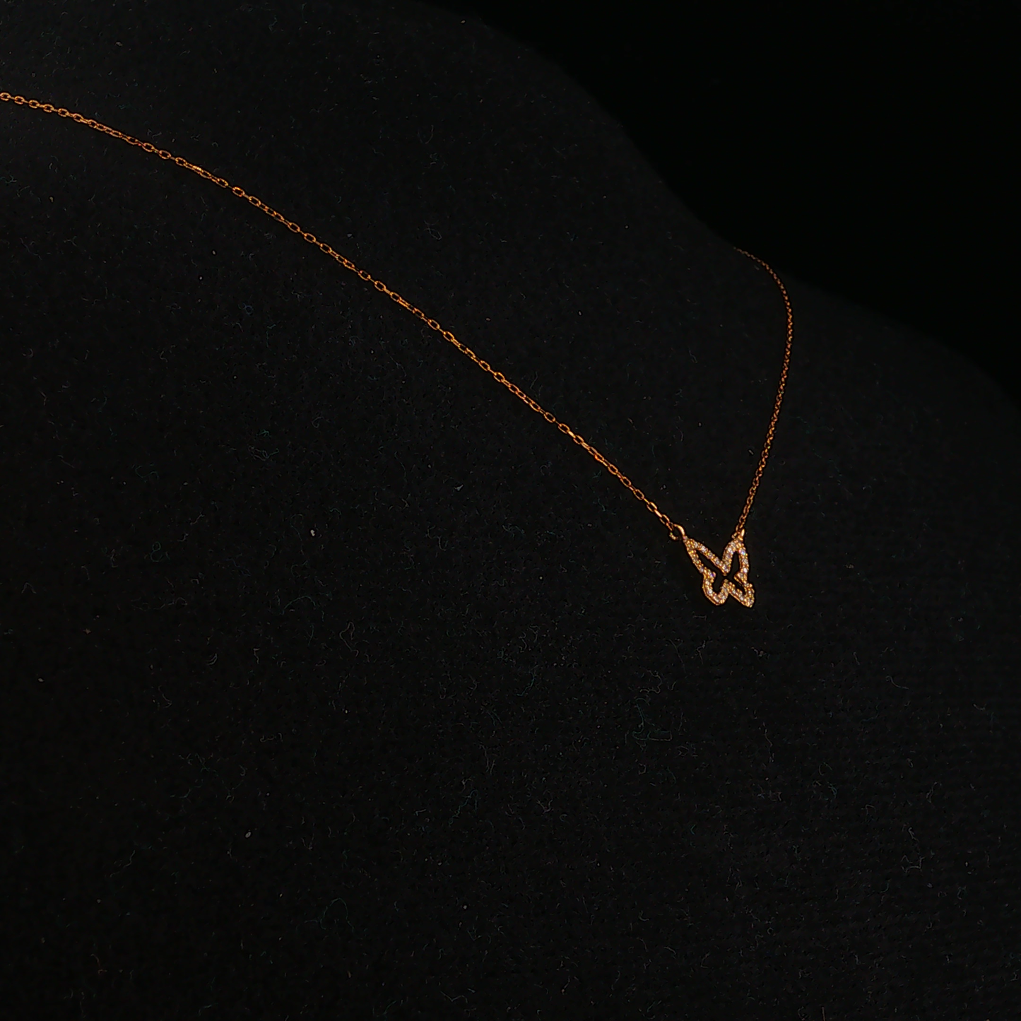 Yellow Gold Natural Diamond Pave Butterfly Charm Necklace